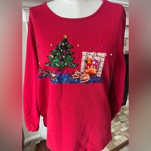 Quacker Factory 1X 1990s Cotton Christmas embellished top made in Hong Kong